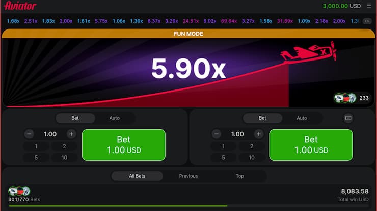 Aviator at USA online gambling site
