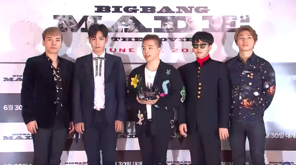 Seungri (far left) with his former BIGBANG groupmates in 2016.