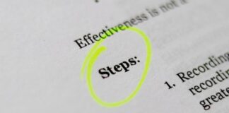 Document with the word Steps circled